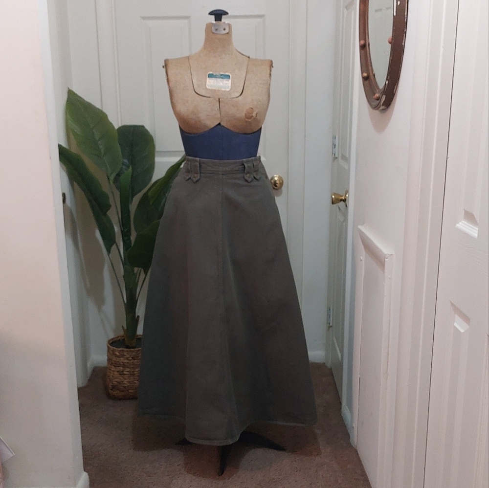 Vintage Denim Perry Ellis Dark Olive Skater Skirt 5/6